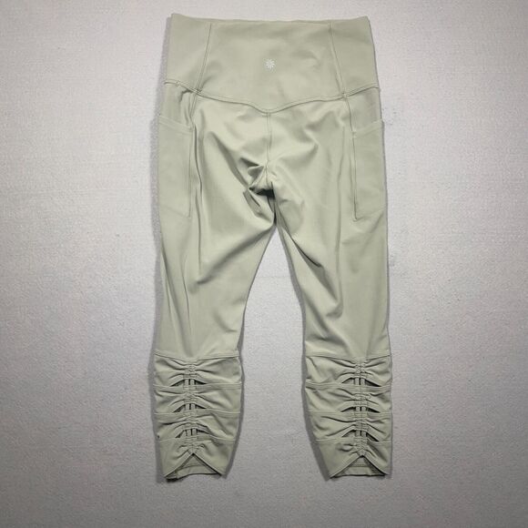 Athleta Legging Women Petite Medium MP Green‎ Salutation Stash Pocket Cinch 7/8 - Picture 10 of 13